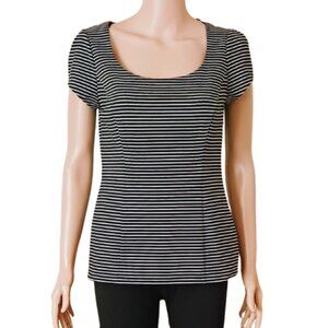 WHBM Black & White Striped Top 4 Cap Sleeves. Fully Lined Side Zip Stretch